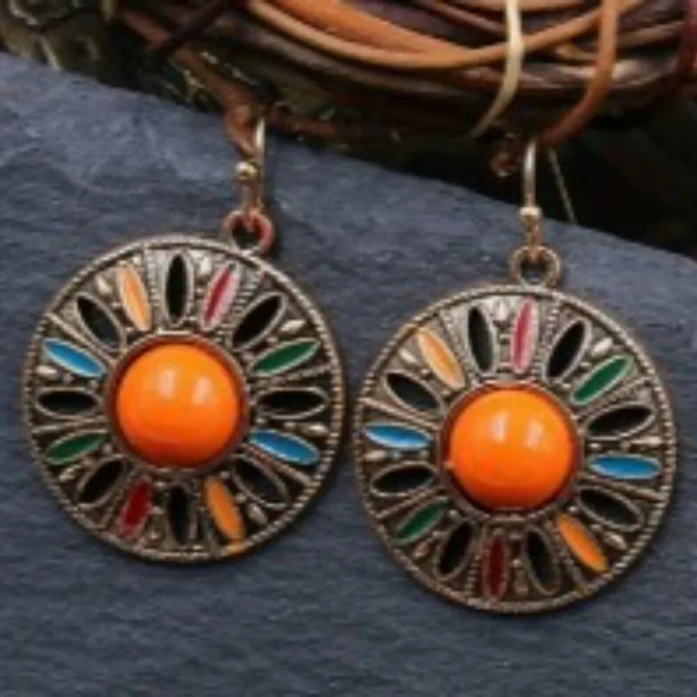 2 pairs! Retro Round Geometric Women's Earrings Bohemian Style Festival - Picture 3 of 5